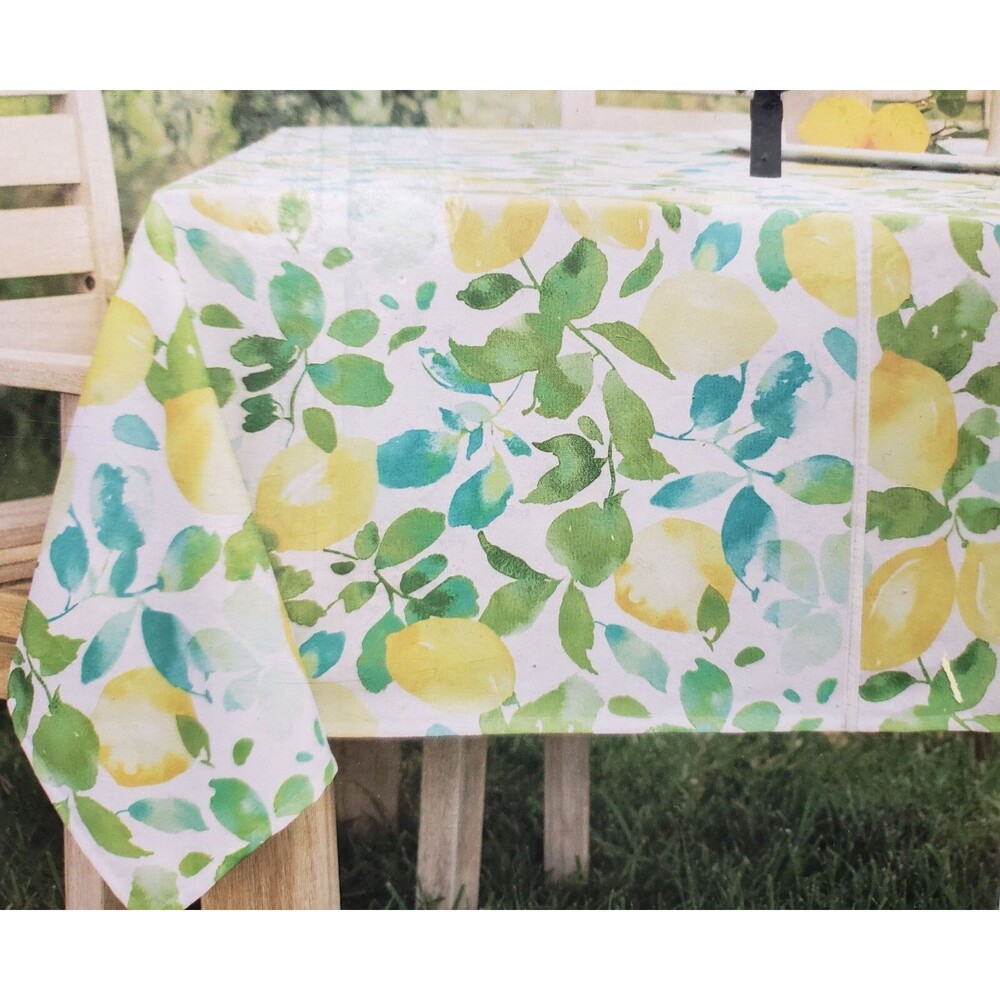 Printed Fabric Tablecloth w/Zipper&Umbrella Hole,60x84"Oblong,FRAGRANT LEMONS,BM
